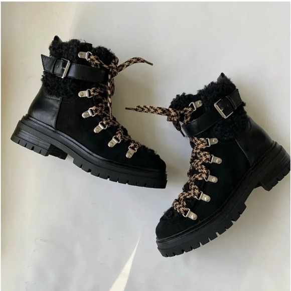 New Circus by Sam Edelman Gretchen Shearling Hiker Boot 6M Black lace up Sherpa - Picture 5 of 13